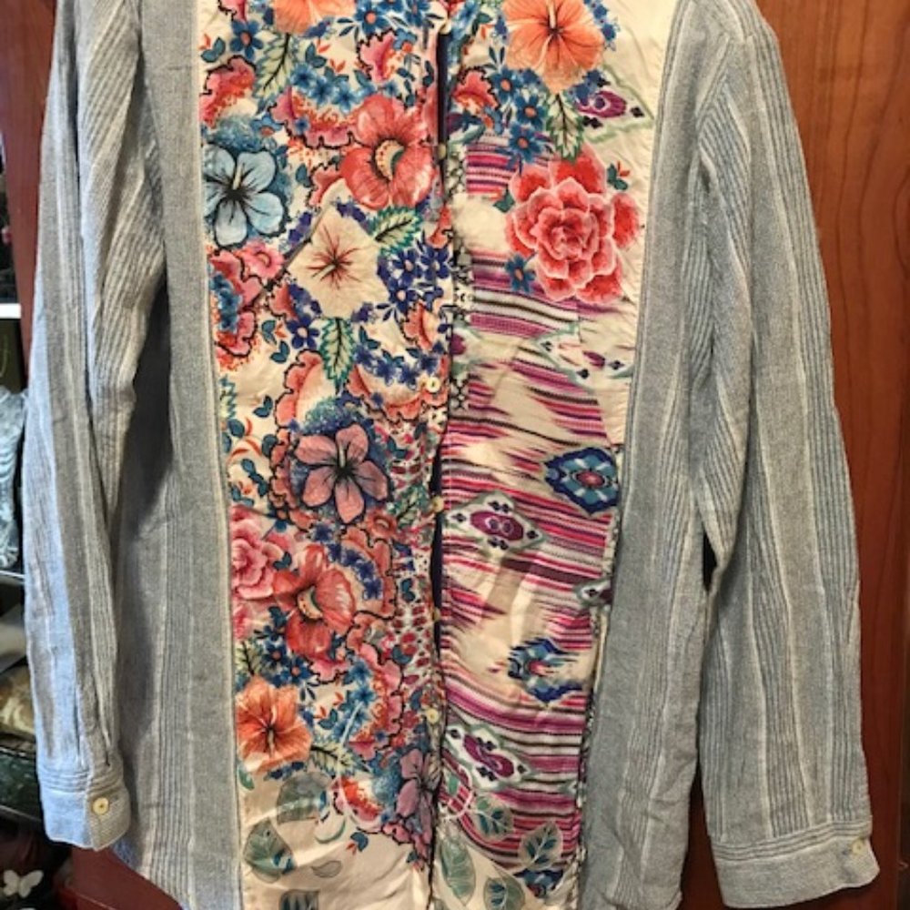 Johnny Was Mixed Scarf Blouse Button Down Top